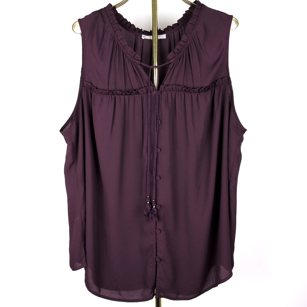 Daniel Rainn Womens 3X Sleeveless Blouse Plum Ruffle Tassel Boho DX16167PR1